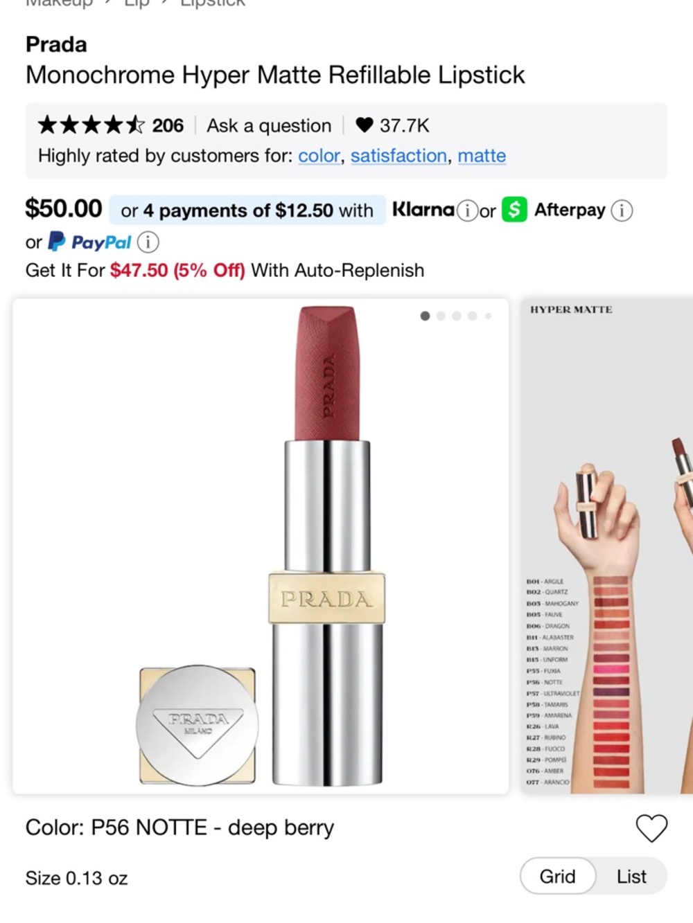 Prada P 56 Creamy Matte Lipstick - Deep Berry Red